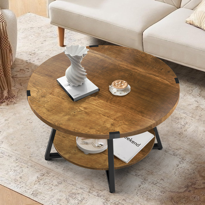 17 Stories Jahaira Round Coffee Table with 2-Tier Storage Shelves ...